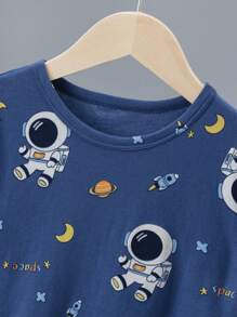 Set de 6 piezas de pijama corto con estampado de dinosaurios de dibujos animados y color de contraste, de manga corta y pantalones cortos, ropa de casa ligera de algodón para niños pequeños