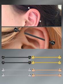 CIZME 3入組14g不鏽鋼工業型材耳環、耳廓穿刺珠寶,32mm、35mm、38mm工業型材杆,黑色/銀色/黃金/玫瑰金色 - 彩色 - 查看 4