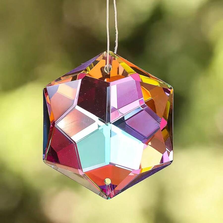48mm Schneekristall Prisma Sonnenfänger, hexagonaler hängender Regenbogenmacher-Kristall, Kronleuchter Anhänger, Gartendekoration, einseitig bunt