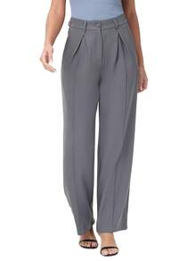Women's Petite/Regular/Tall 3 Lengths Wide Leg High Waisted Flowy Dress Pants Workout Casual Trousers  Elegant  Slacks - Màu Xám nhạt - Xem 2