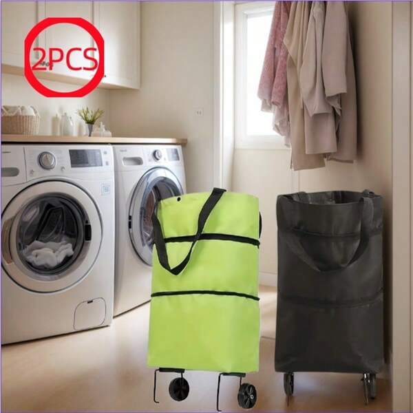 2PCS Portable Roller Laundry Basket With Wheels - Oxford Cloth Laundry Basket In Multiple Colors, Foldable With Handle, Used For Clothes, Towels, And Toys - A Removable Storage Solution For Travel, Dormitory, Bedroom, And Bathroom, Laundry Accessories, Laundry Basket.