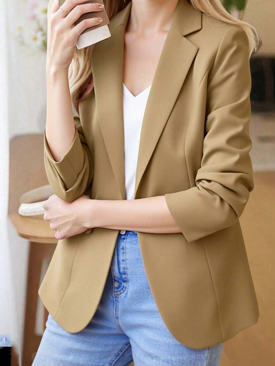Liu Fashion Tailored Blazer With Lining 1 Button Women's Elegant Formal Coat New Collection Imported Fabric Great Beautiful 1 Button - Nâu 2 nút - Xem 1