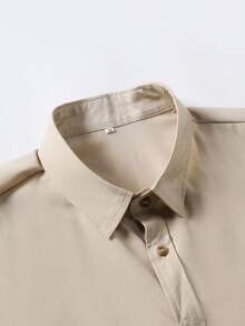 Men's Solid Color Business Casual Short Sleeve Shirt - Khaki - View 3