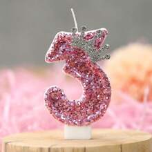Birthday Number Candles, Pink Crown Birthday Cake Candle, Sparkling Number Cake Candle Decorations With Glitter, Suitable For Girls, Ladies, Anniversary Celebrations