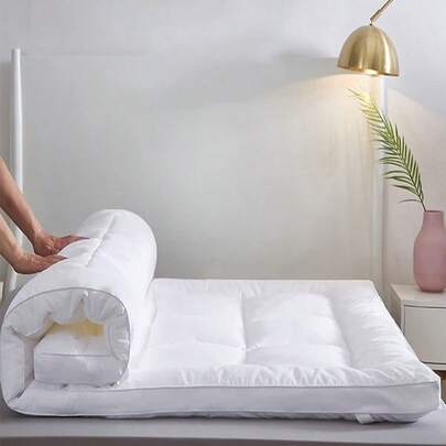 2.36-3.2英寸厚超柔软亲肤白色酒店床垫垫，透气蓬松，适用于榻榻米、宿舍和露营 - 四季防滑设计