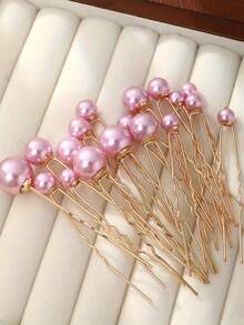 18 件，U 型新款新娘发夹，仿珍珠粉色不对称新娘发夹，波西米亚风格，适合婚礼、摄影、日常使用、派对、伴娘新娘婚礼发饰粉色头饰。
