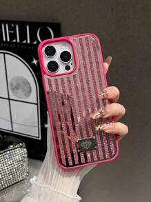1pc Multicolor Mirror Rhinestone Inlaid Chain Design Cell Phone Case With Skin-Friendly & Comfortable Feel, Applicable For IPhone 16