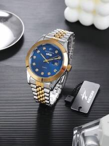 RICECGO RICECGO 1 pieza Reloj de cuarzo clásico para hombre - Estilo de negocio, esfera circular, pantalla de calendario dual, correa de acero inoxidable, movimiento de cuarzo, adecuado para uso diario, regalo ideal para cumpleaños u ocasiones especiales, regalo del Día del Padre