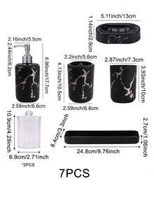 Bộ phụ kiện phòng tắm bằng đá cẩm thạch 7 món, Bộ phòng tắm bằng nhựa có khay, Hộp đựng xà phòng, Giá để bàn chải đánh răng, Cốc đựng bàn chải đánh răng, Đĩa đựng xà phòng, Giá để tăm bông vệ sinh cho phòng tắm/Bộ đồ dùng phòng tắm tân gia Trang trí phòng tắm tại nhà Trang trí mùa thu Trở lại trường - Nhiều màu - Xem 12