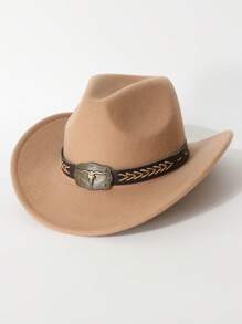 1pc Women's Solid Color Retro Bull Accessory, Cowgirl Hat, Jazz Hat, Panama Hat, Suitable For Cowboy Themed Events, Vintage Parties, Cosplay, Costume Nights, Festival Galas, Bachelor Parties, Birthday Celebrations, Stage Performances, Daily Wear