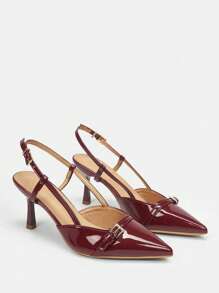 GlamourGrip Zapatillas de tacón elegantes para mujer – Punta fina, diseño ancho cómodo, recubierto brillante con hebilla, estilo slingback moderno y versátil – Tendenci 2025 para oficina, citas y outfits diarios