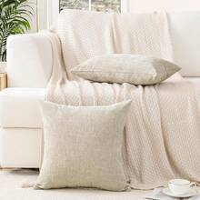 1pc Soft Chenille Pillow Cover, Suitable For Living Room, Bedroom, Sofa Cushion - Apricot - View 7