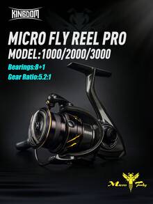 Kingdom Micro Fly Pro Reel Spinning Fishing Reel 160g Utra Light 8+1 Bearings 8KG Max Drag 5.2:1 Gear Ratio Fishing Reel - Black - View 1
