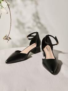 新款时尚女士黑色高跟鞋 - 露趾穆勒鞋、粗跟凉鞋、尖头鞋 圣诞节冬季圣诞礼物 - 黑色 - 查看 1