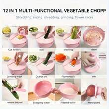 1pc 12-In-1 Multifunctional Vegetable Chopper - Manual Slicer, Dicer, Grater For Potatoes, Carrots, Radishes - Easy Clean Kitchen Tool, Suitable For Home & Restaurant Use, Made Of PP Material