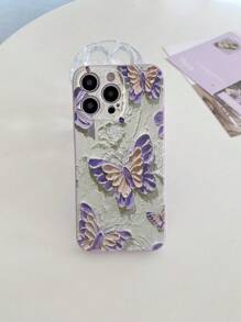 1pc Soft Protective Phone Case With Painting Butterfly Pattern, Suitable Compatible With Apple/Redmi/VIVO/OPPO, Light Purple