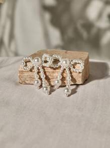 Pendientes con lazo y perlas falsas elegantes y de moda para mujer, ideal para el Día de San Valentín
