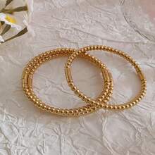 3 Pcs Gold Plated 18K Stainless Steel Bamboo Knot Bangle Bracelet For Women, Suitable For Daily, Party, Event And Gift - Gold - View 5