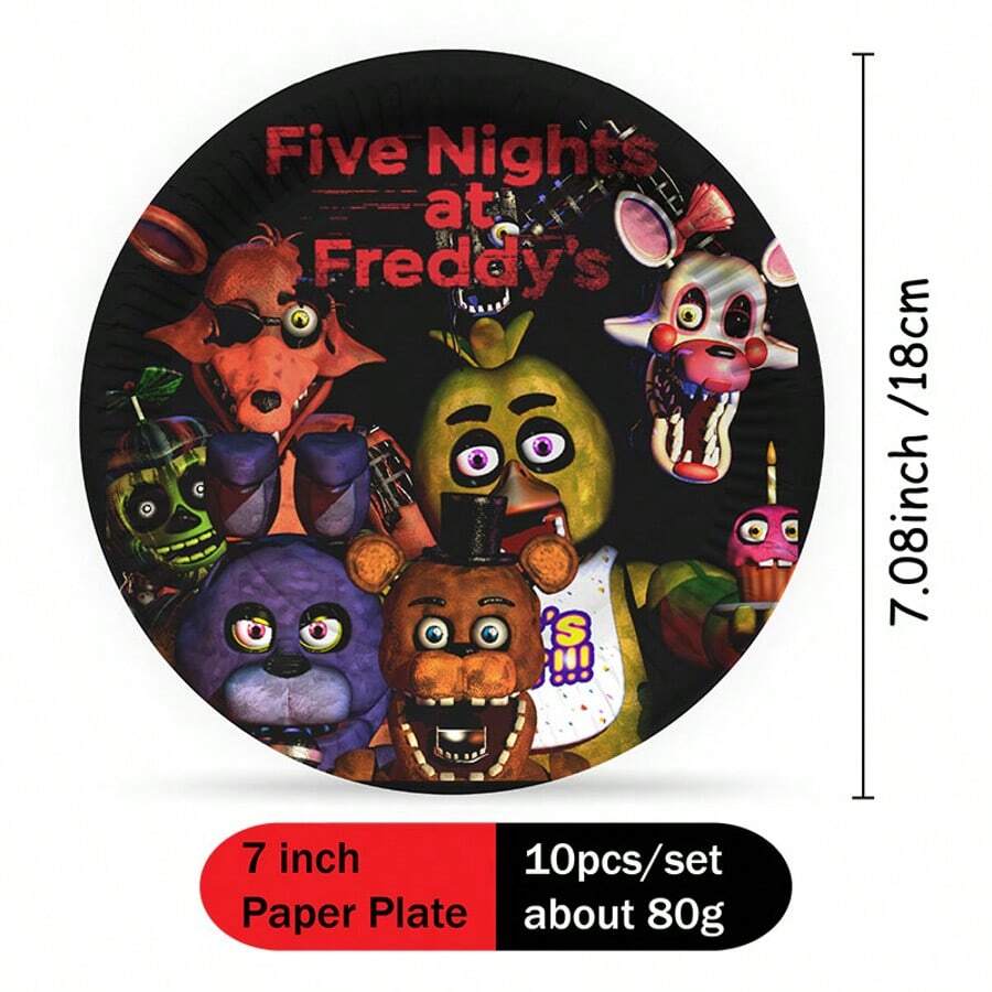 10 piezas Platos de papel con temática de dibujos animados del juego Five Nights at Freddy's Freddy Bear, decoraciones de fiesta, suministros de fiesta, regalos pequeños, recuerdos de reunión - Plato 10 piezas - Ver 1