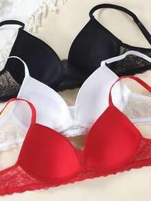 3 sztuki swobodne, wygodne, minimalistyczne, słodkie romantyczne, eleganckie Y2K romantyczne, styl retro pałacowy nieusuwalne usztywniane biustonosze z wysokim wsparciem, francuski romans, wygodne, dzianinowa tkanina