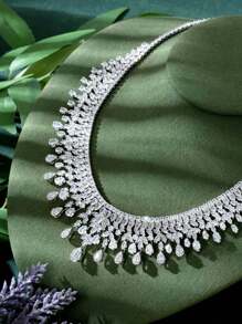 1 Set Elegant Cubic Zirconia Water Drop Decor Jewelry Set, Suitable As Anniversary Gift For Women