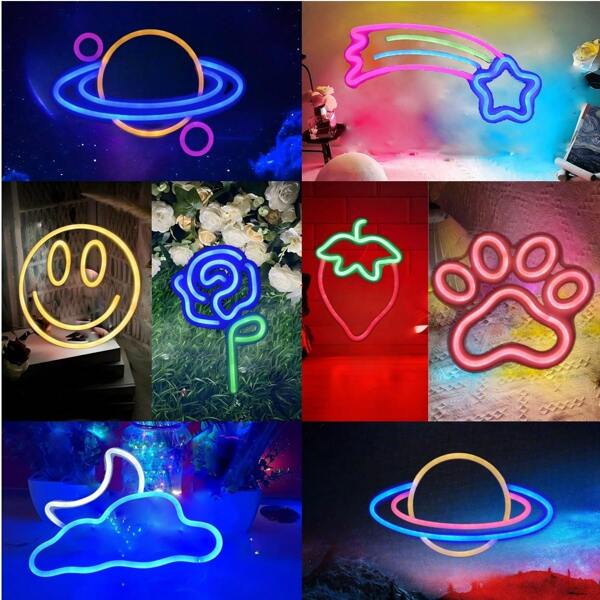 1pc Neon Light Wooden USB/Battery (Battery Not Included) Dual Power Supply Wall Hanging Bedroom Mood Lamp, Creative Birthday Gift, Girly Mini Night Light