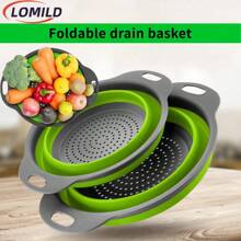 LOMILD - Cesta de drenaje plegable grande/pequeña, Cesta de lavado de frutas y verduras de cocina, Cesta de drenaje redonda de silicona de uso múltiple, Colador para lavar frutas para camping al aire libre, Utensilio de limpieza para comidas al aire libre, Herramienta de cocina para camping