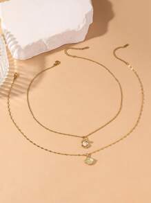 2 pièces/Set Série océanique collier pendentif avec coquille incrusté de cubique zircone scintillant, chaîne ras-de-cou en acier inoxydable doré. Convient pour le port quotidien, les vacances, les fêtes, les cadeaux