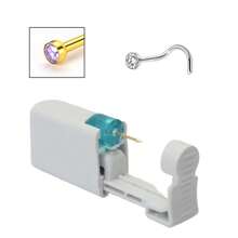 1 pezzo kit monouso per piercing al naso con elemento per piercing incorporato e 1 pezzo di anello per il naso - Pistola per piercing al naso sicura per uso domestico