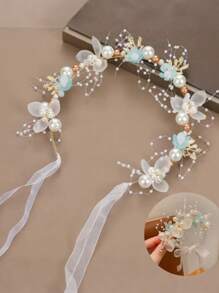 2pcs Kids Performance Headdress, Little Princess Girls Hair Accessories, Tiara Crown Headband + Wrist Flower