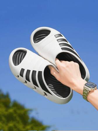 Unisex Slip-On Slippers - Soft EVA Non-Slip Indoor/Outdoor Casual Shoes, Lightweight Shock-Absorbing Comfortable For All Seasons, Stripe Design, Wear-Resistant And Anti-Skid