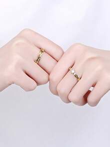 2pcs/Set Couples Rings, Minimalist Shiny Cubic Zirconia Open Rings, Suitable For Engagement, Wedding, Valentine's Day Gift - Exquisite Gift Box Style 3 - View 10