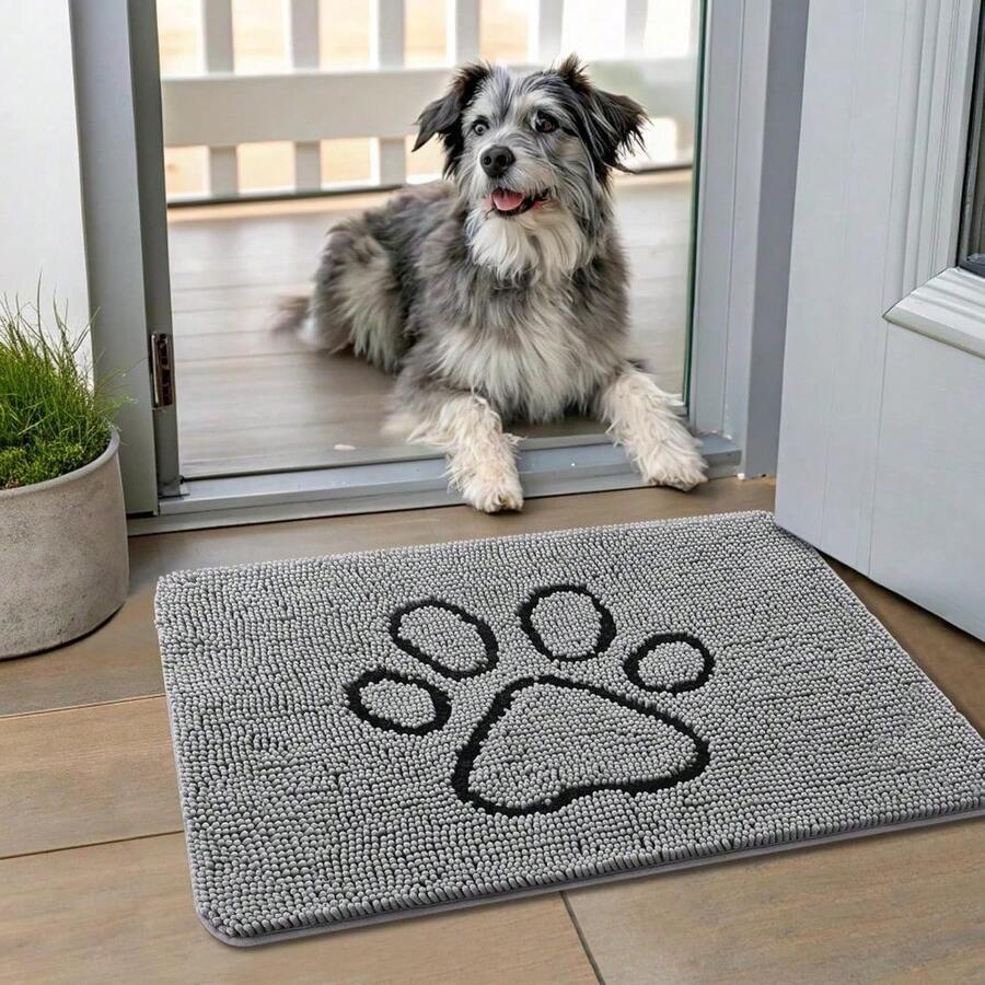 Smiry Dog Door Mat For Muddy Paws, Absorbent Dirt Trapper Non Slip Quick Dry Washable Chenille Mat For Mud Dogs, Entry Rug For Indoor And Outdoor (30x20 Inches, Grey) - Grey - View 1