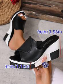 2026夏季新款厚底坡跟女凉鞋，套脚百搭户外凉鞋，时尚休闲高跟凉鞋，女凉鞋，女鞋，大学生鞋，休闲度假沙滩拖鞋 - 黑色 - 查看 3