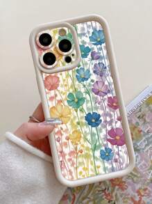 1pc Gradient Floral Pattern Camera Lens Protection Thick Shockproof Milky White Phone Case Suitable For IPhone 11 Pro Max/12 Pro Max/13 Pro Max/14 Pro Max/15 Pro Max/16 Plus/16 Pro Max, 16E, Galaxy A55/A15/S24 Ultra, Redmi, OPPO/Realme, VIVO, Infinix, Honor, MOTO, OnePlus