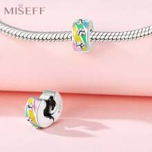 MISEFF 1 Pc Genuine S925 Sterling Silver Charm Synthetic Zirconia Fixed Clip Locator Clasp Pendant Suitable For DIY Bracelet Necklace Luxury Fine Jewelry Making Ladies Birthday Gift For Friends