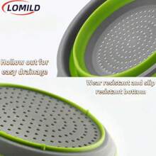 LOMILD - Cesta de drenaje plegable grande/pequeña, Cesta de lavado de frutas y verduras de cocina, Cesta de drenaje redonda de silicona de uso múltiple, Colador para lavar frutas para camping al aire libre, Utensilio de limpieza para comidas al aire libre, Herramienta de cocina para camping