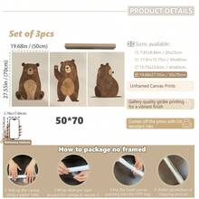 Cute Bear 1 Or 3 Nursery Wall Art Set: 3 PiecesForest Theme Nursery Decor With Hand Painted Brown Bears And Blush - Unisex Scandinavian Nursery Prints - Multicolor - View 23