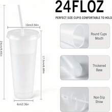 10pack 24 Oz Pink Reusable Plastic Cups With Straw And Lid-Durable, Lightweight, PVC Free-Perfect For Iced Coffee, Water And Party Drinks-Perfect For Valentine's Day, Halloween, Birthday, Christmas And Housewarming Gifts - 粉色 - 查看 3