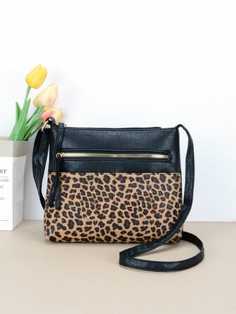 1PC Leopard Pattern Crossbody Bags For Women, Casual Vintage Zipper Bag Torebka Na Ramię Do Dojazdów Do Pracy/Codziennego Użytkowania/Podróży/Wakacji, Damskie Torebki Idealne Na Prezent