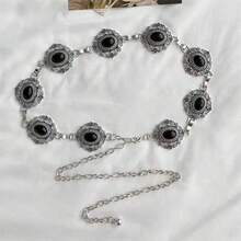 Cadena de cintura retro, cinturón de cadena de metal, decoración versátil para vestidos, trajes, estilo bohemio de verano, escuela de otoño, otoño, Halloween - Plateado - Ver 16