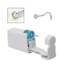 1 pezzo kit monouso per piercing al naso con elemento per piercing incorporato e 1 pezzo di anello per il naso - Pistola per piercing al naso sicura per uso domestico