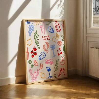 1 Stück, Dolce Vita Sommer Wandkunstdruck abstrakte Aquarellposter Mode Malereien für Küche, Wohnzimmer, Schlafzimmer, Büro, Studentenwohnheim Wanddekoration optionaler Rahmen