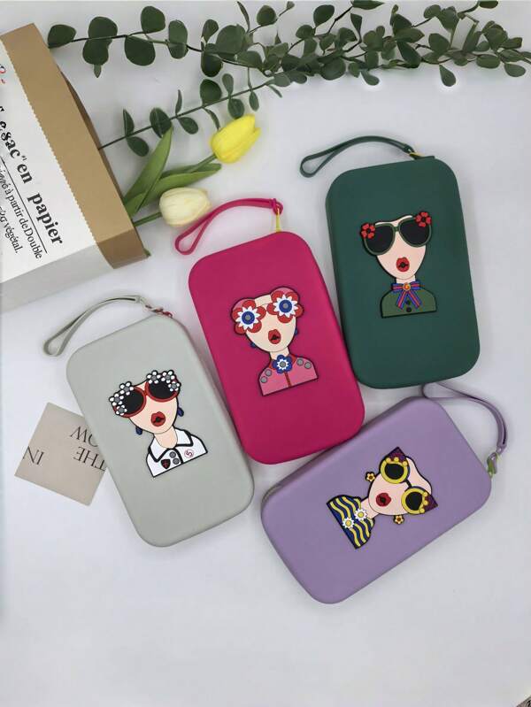 1pc Glasses Goddess Square Silicone Storage Bag, Large-Capacity Daily Wash Storage Bag With Zipper, Solid Color Silicone Cosmetic Storage Bag,Ideal Glasses Accessories,For Holiday Beach, Bathroom Collection, Bedroom Collection, Large Capacity