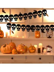 1 Set Gotischer schwarz herzförmiger Skelett Kranz Wimpel, schwarzer Filz Herzwimpel, Halloween Skelett Wimpel, geeignet für Gothik Geburtstags Party Deko - Halloween Heim Deko, Zimmer Deko, Feiertags Heim Deko und Party Hintergrund, Themenparty Deko