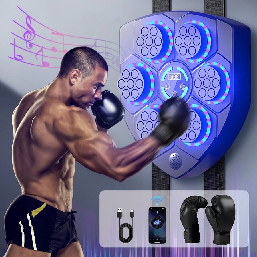 2024 Upgrade Music Boxing Machine, Smart Wireless Pro Boxing Trainer With Boxing Gloves, Wall Mounted Punching Machine With Adjustable Speeds, Modes, Music Boxing Target For Home Gym Fitness Workout - Black - View 1