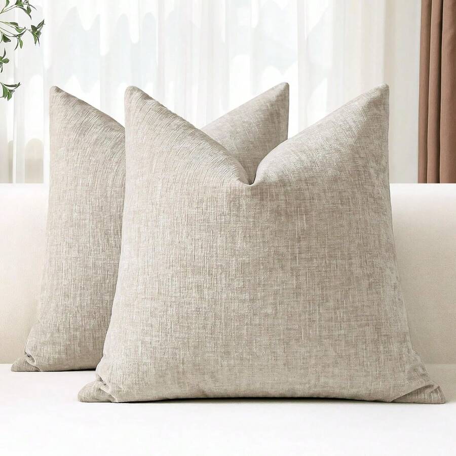 1pc Soft Chenille Pillow Cover, Suitable For Living Room, Bedroom, Sofa Cushion - Apricot - View 1