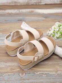 1 pereche de sandale bej pentru adolescente și fete tinere (alergătoare mari), sandale de plajă la modă cu vârf pătrat și talpă groasă, pantofi de vară confortabili și ușori pentru copii, potriviți pentru școală și purtare zilnică