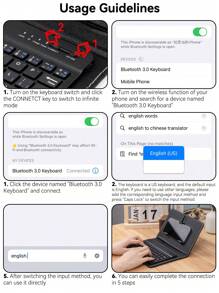 1 Pc Designed For 4.5-6.8 In Mobile Wireless Keyboards With Detachable Leather Cases And An External Magnetic Keyboard
