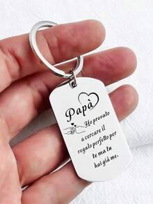 1pc Stainless Steel Key Chain With Engraved Italian Text, Suitable Gift For Father On Father's Day, Thanksgiving, Father's Birthday - Silver - View 1